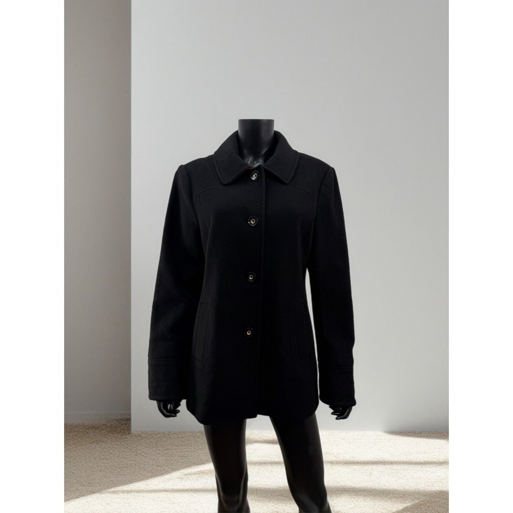 Preston & York Black Wool Coat Women L Merino Wool Blend‎ Classic Jacket